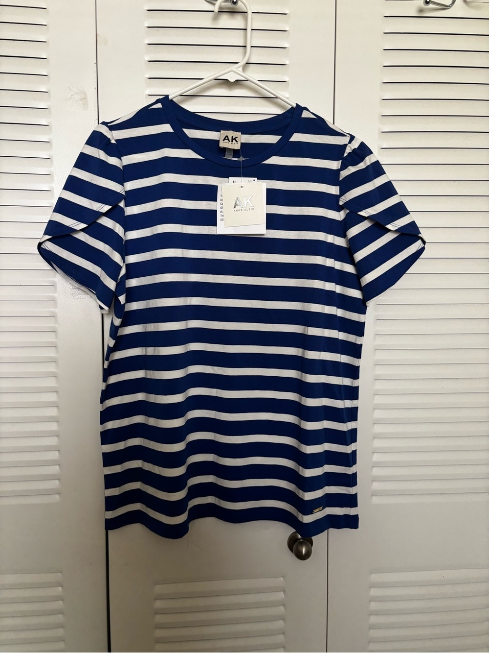 AK Anne Klein Blue and White Striped Tee